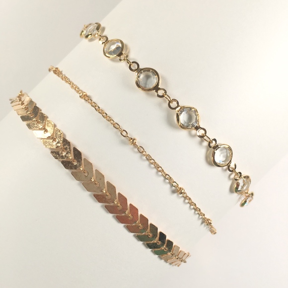Crystal Chevron Anklet Set (3 pc.) - Picture 3 of 5